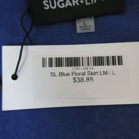 Floral Mini Skirt Size Large Blue Ruffle Lined Zipper Feminine Flowy Casual NWT - Picture 11 of 12